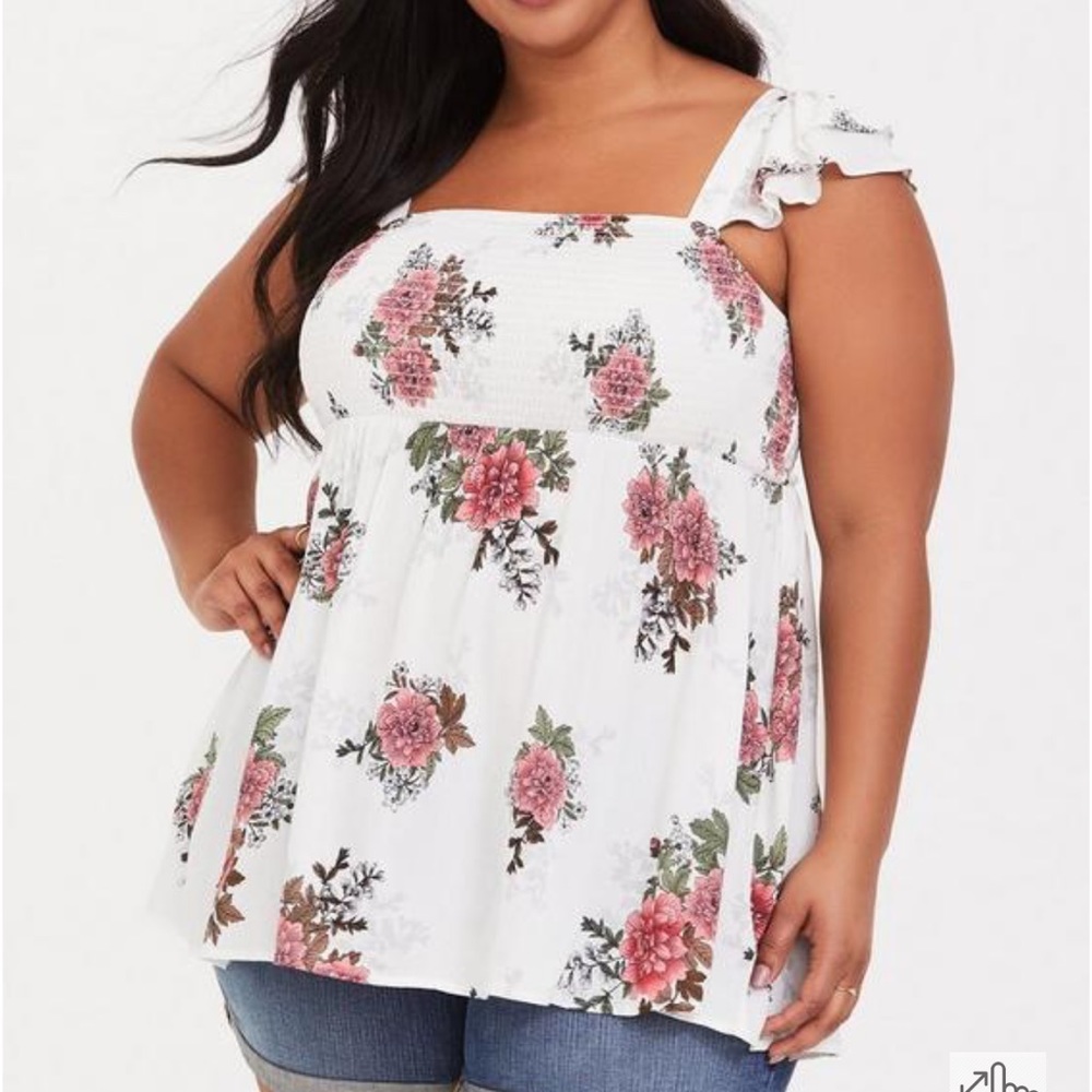 Torrid Babydoll Gauze Smocked Ruffle Tank